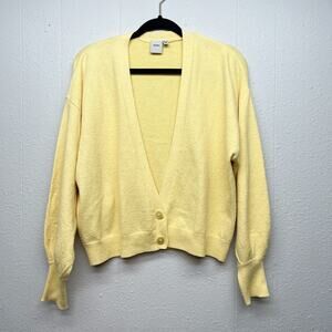 ICHI Butter Yellow Cardigan Womens Large Preppy Academia Career Workwear Stretch